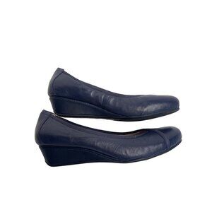 Easyspirit Womens Wedge Slip-On Leather Comfort Heels SZ 8.5W Navy Blue